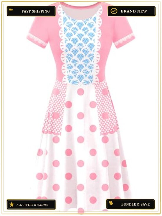 Dresses & Skirts - Women Halloween Short Sleeve Printed Midi Dress A-Line Party Costume